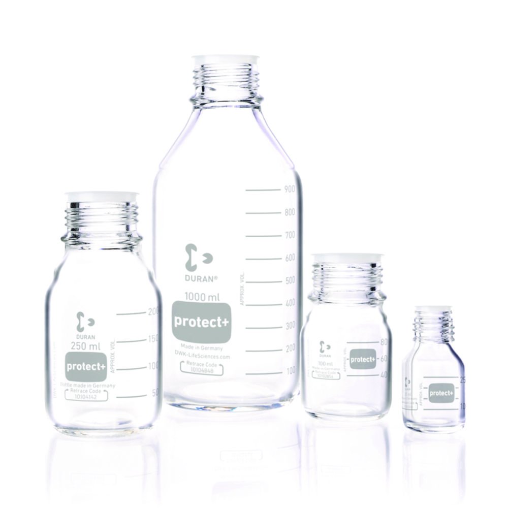 Laboratory bottles protect+ DURAN®, with retrace code