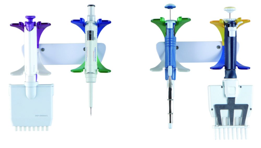 Pipette Wall Mount Universal, ABS | Lower Holder: 2 x blue, 2 x green, 2 x clear