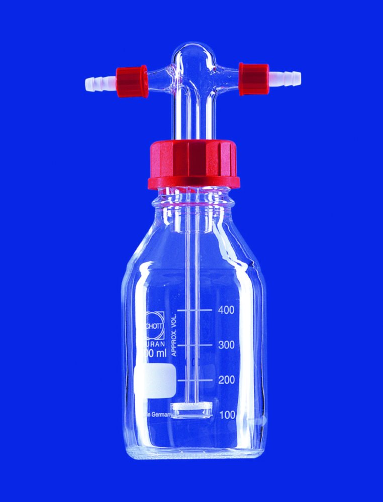 Gas washing bottles acc. to Drechsel, complete, DURAN® tubing | Description: Gas Washbottle with filter disc
