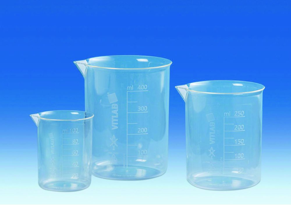 Griffin beakers, PMP, with embossed scale