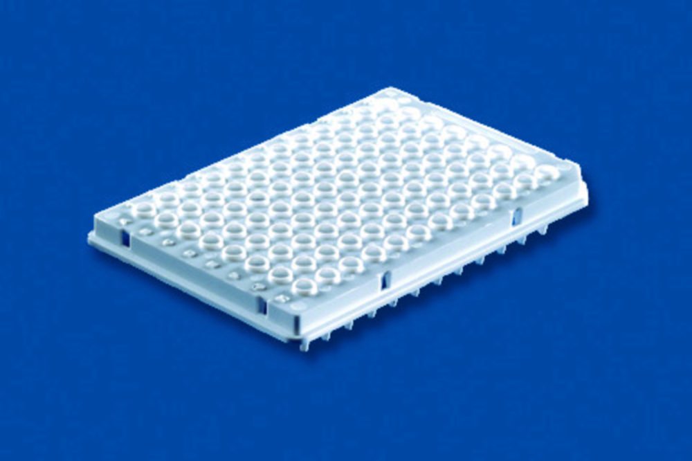 Plaque PCR à 96 puits, en PP, 1/2 jupe, avec bord surélevé | Nombre de puits: 96