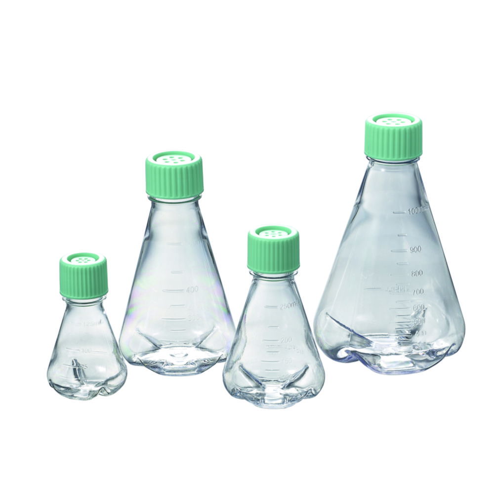 Fioles Erlenmeyer, PETG, stériles, avec chicanes