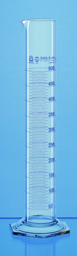 Messzylinder USP, Borosilikatglas 3.3, hohe Form, Klasse A, blau graduiert | Nennvolumen: 25 ml