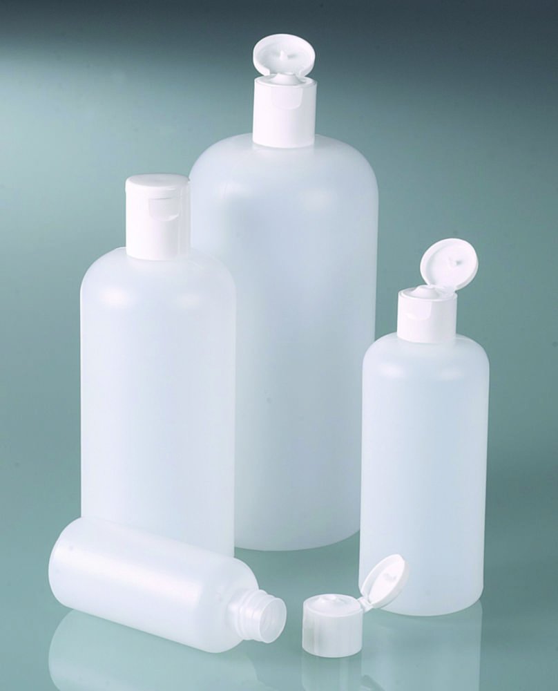 Round bottles, HDPE, with snap closure, PP