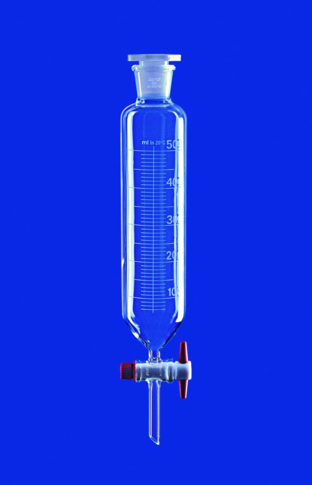 Scheidetrichter zylindrisch mit PTFE-Küken, Borosilikatglas 3.3 | Inhalt ml: 250