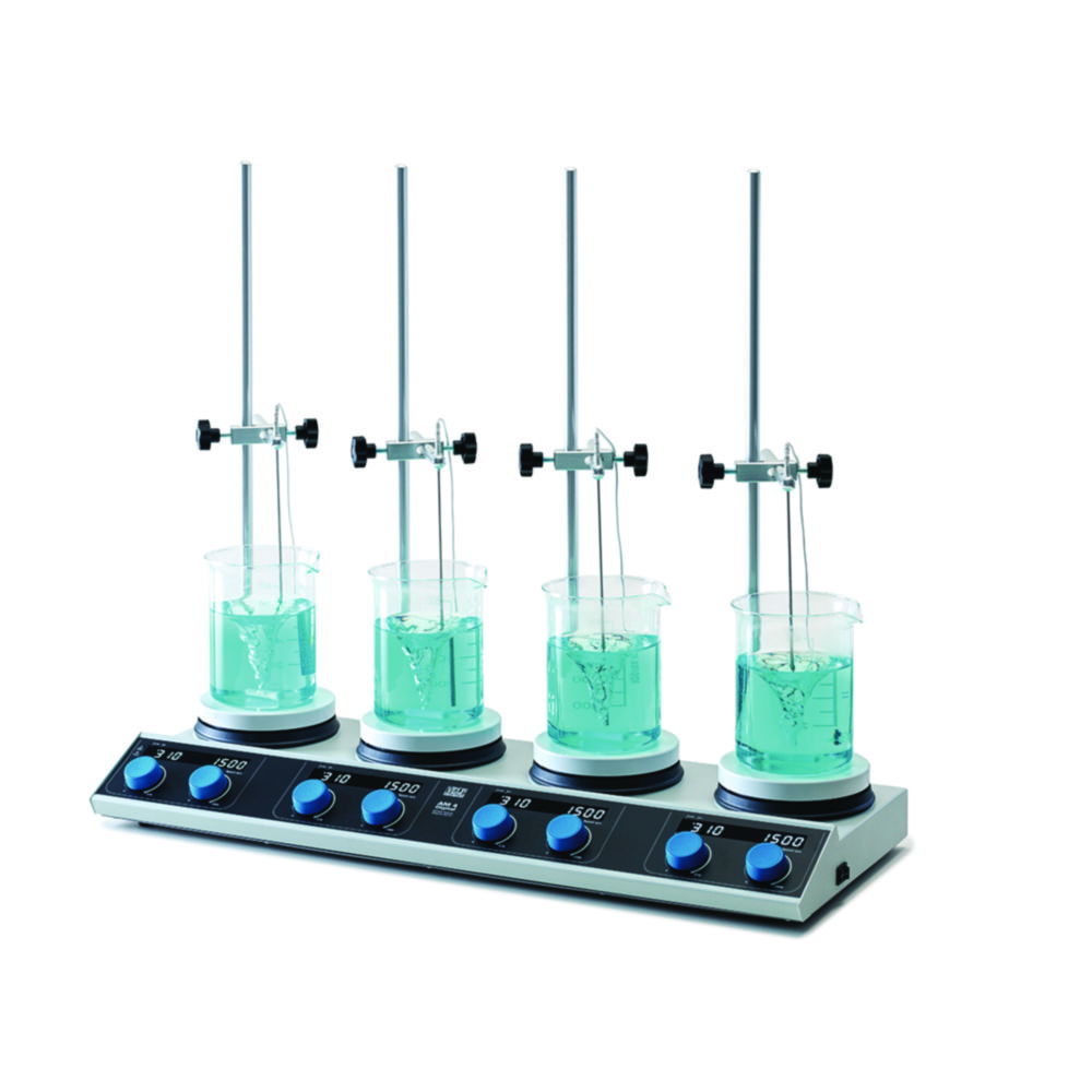 Mehrstellen-Magnetrührer mit Heizung AM 4 Digital Set, mit Temperaturfühler, Stab, Klemme