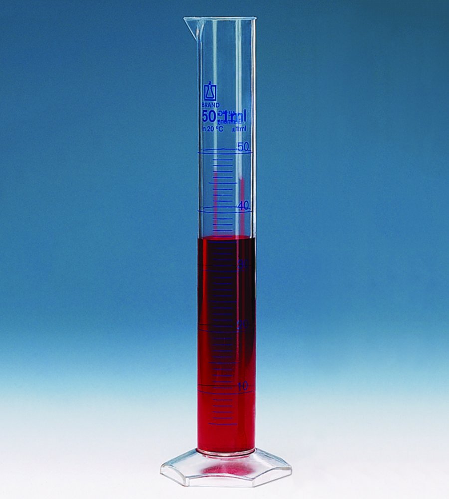 Measuring cylinders, PMP, tall form, class A, blue graduations | Nominal capacity: 100 ml