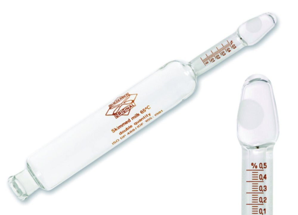 Butyromètre à lait écrémé | Description: Lait: 10,73 - 11 ml, ampoule ouverte, col lisse*