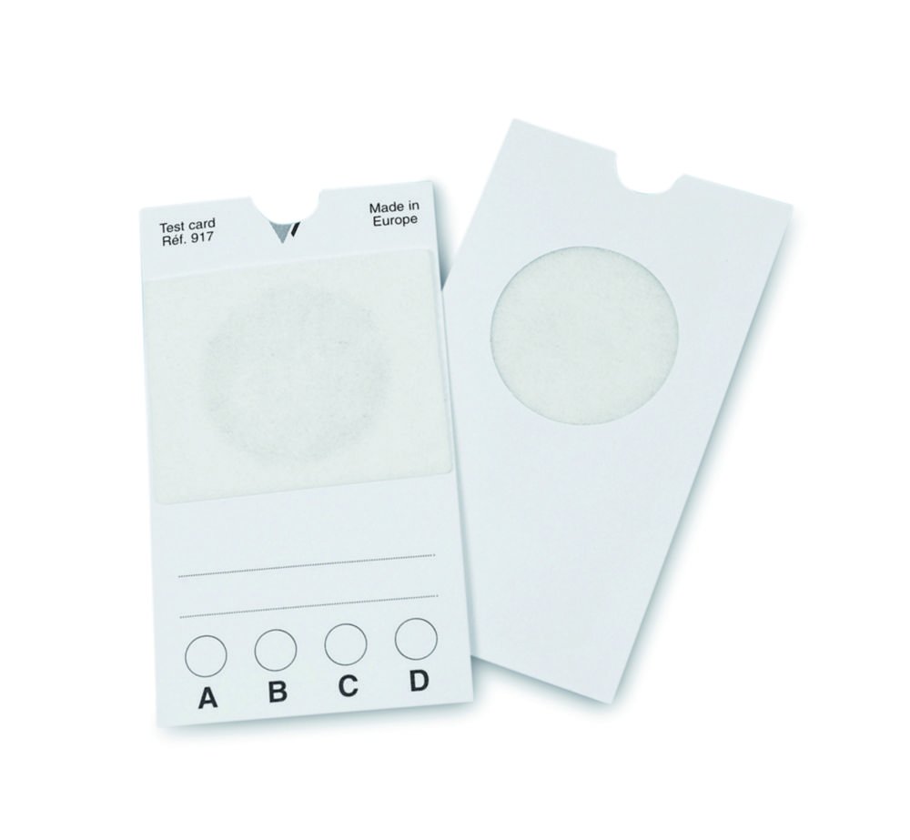 Filters for Dirt test determinations | Description: Filter cards 80 x 45 mm, cotton filter Ø 30 mm, with writing area