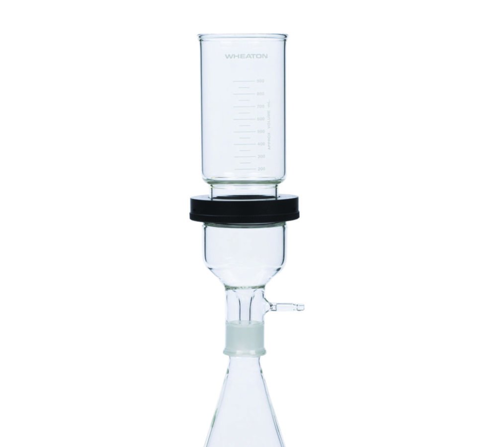 Filtering apparatus with PTFE support | Description: 90 mm, standard taper 40/35 joint connection, 1 l funnel**