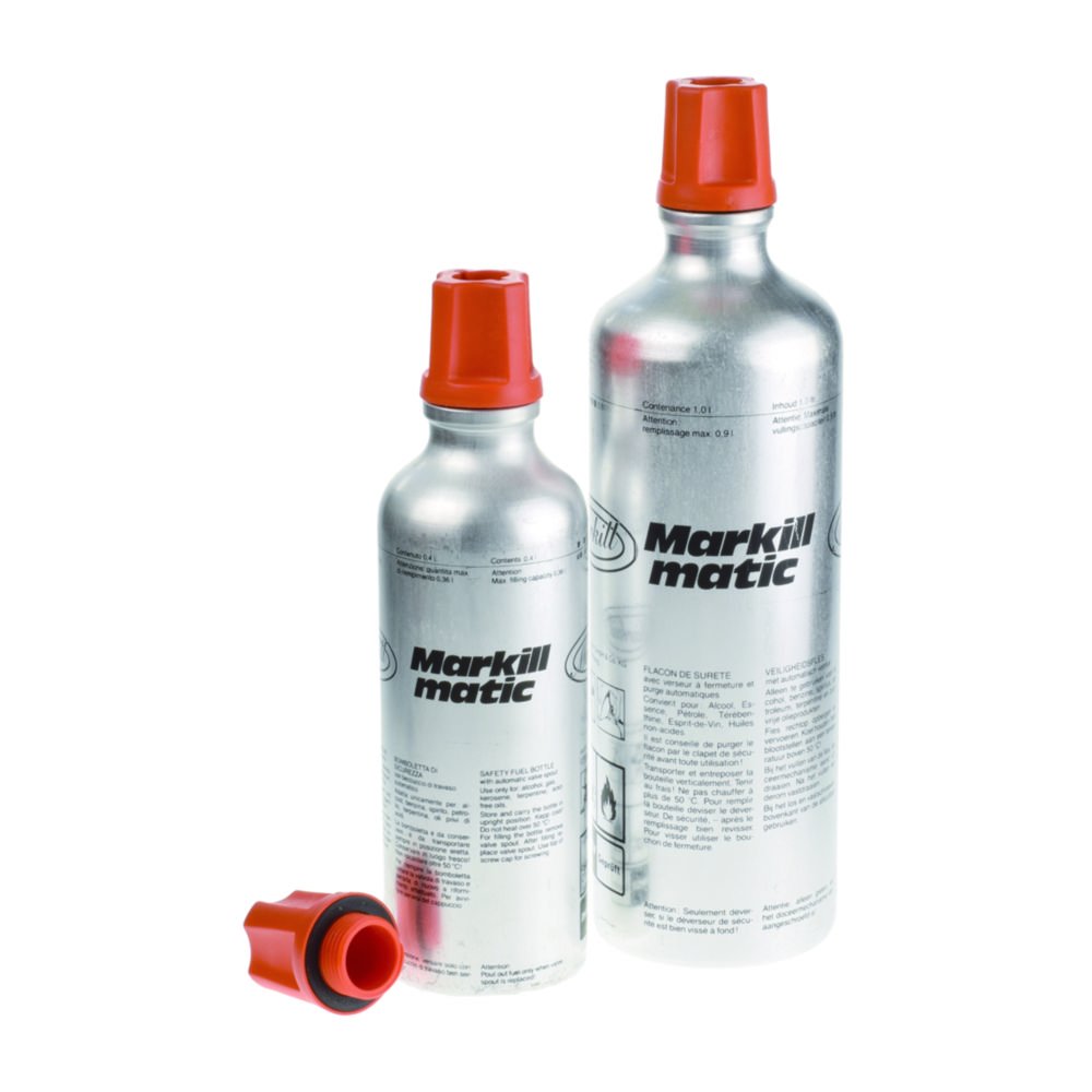 Safety bottles Markill-matic | Description: Set closure cap and valve