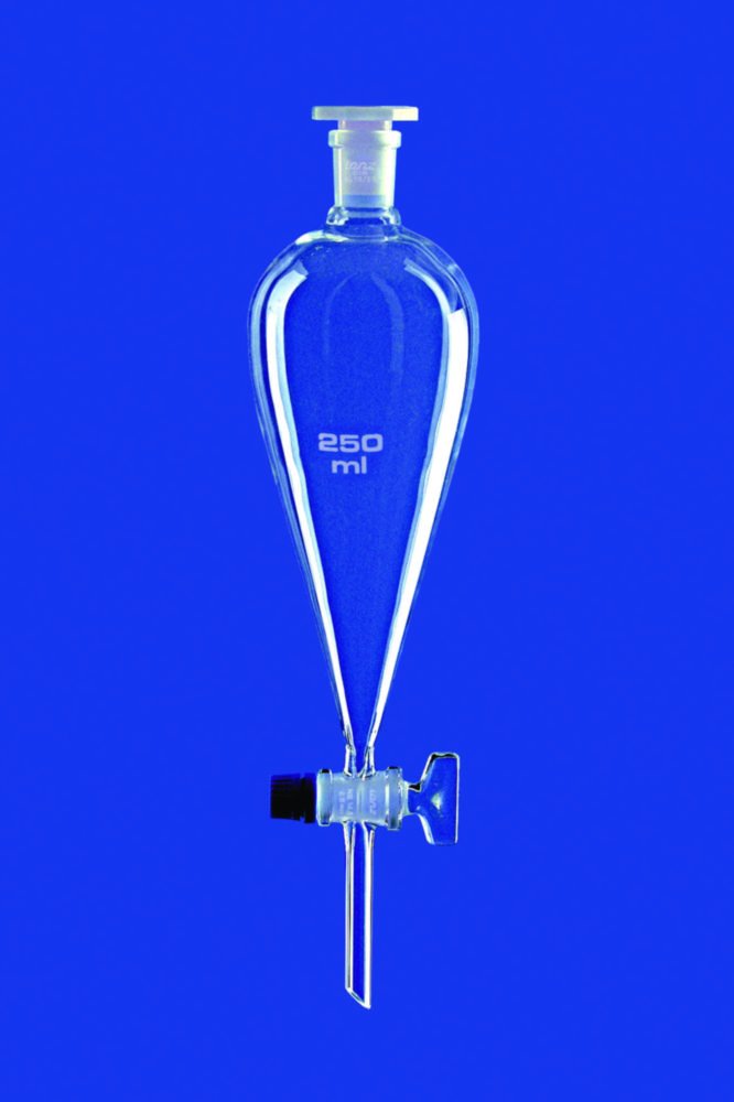 Ampoule à décanter selon Squibb, avec clé en verre, verre borosilicate 3.3