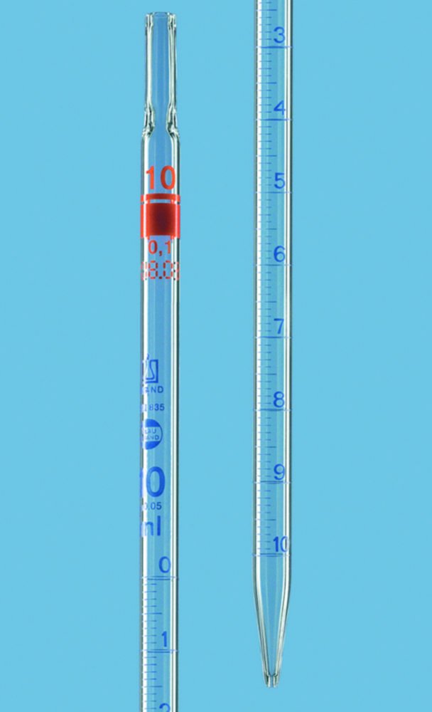 Graduated pipettes, partial delivery, AR-glas®, class AS, blue graduations, type 1 | Nominal capacity: 1.0 ml