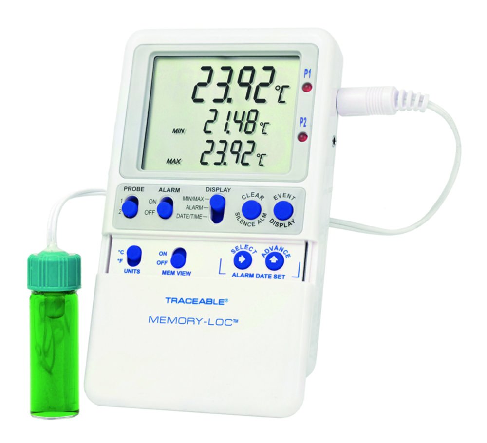 Temperature data logger Traceable® Memory-Loc™, with 1 vaccine bottle probe