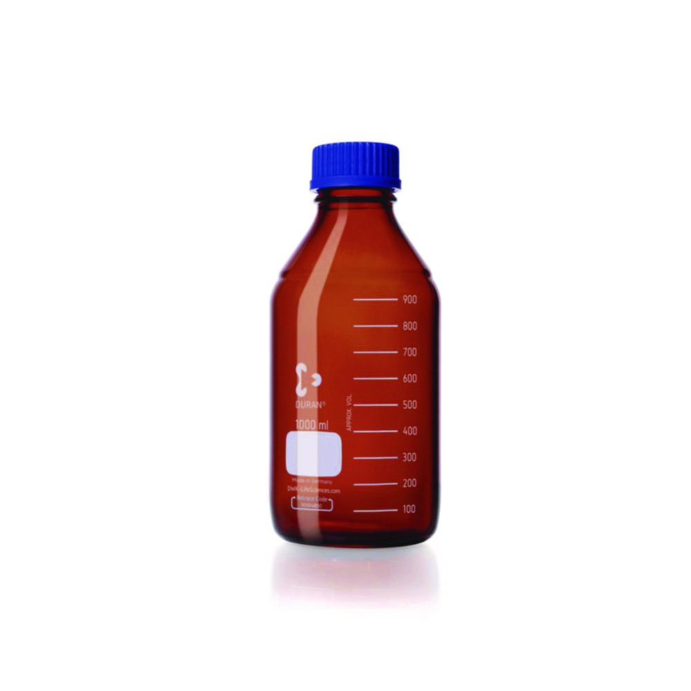 Flacon de laboratoire, verre brun DURAN®, avec bouchon à vis et bague de déversement en PP | Volume nominal: 1000 ml