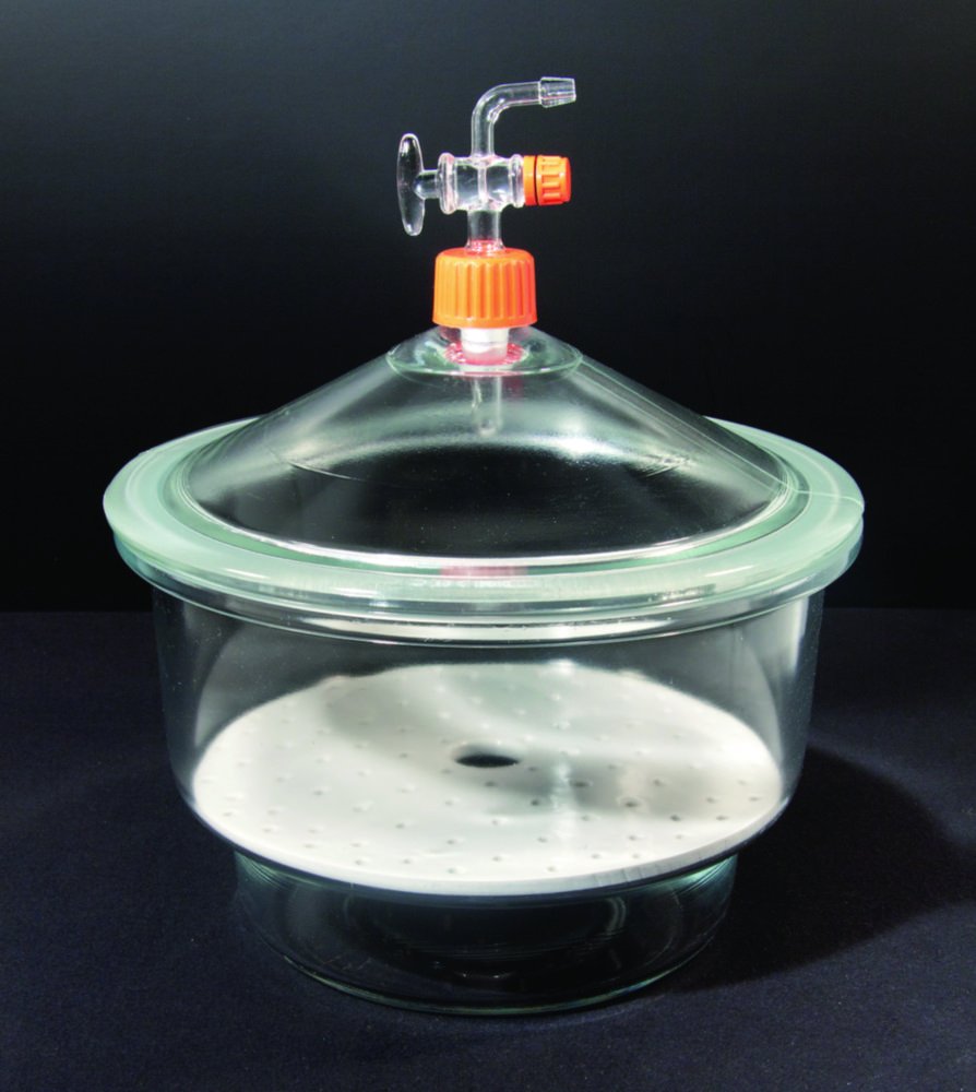 Dessiccateur LLG, verre sodocalcique, avec couvercle, robinet en verre et plaque en porcelaine