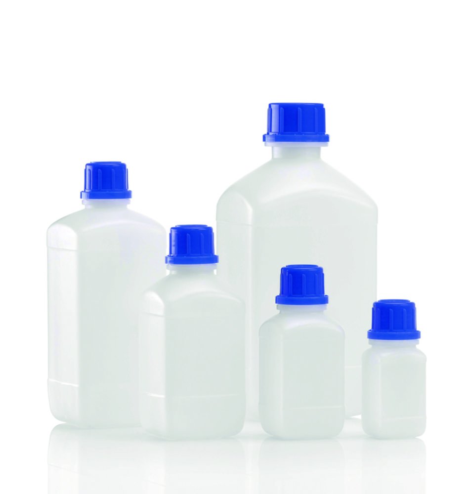 Vierkant-Chemikalien-Enghalsflaschen ohne Verschluss, HDPE | Nennvolumen: 250 ml