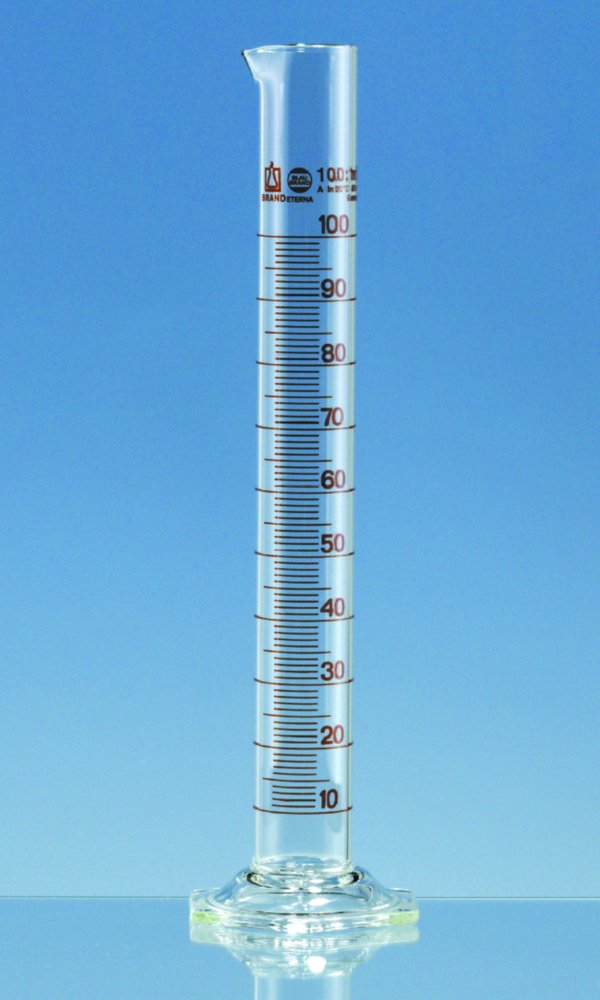 Messzylinder, Borosilikatglas 3.3, hohe Form, Klasse A, braun graduiert