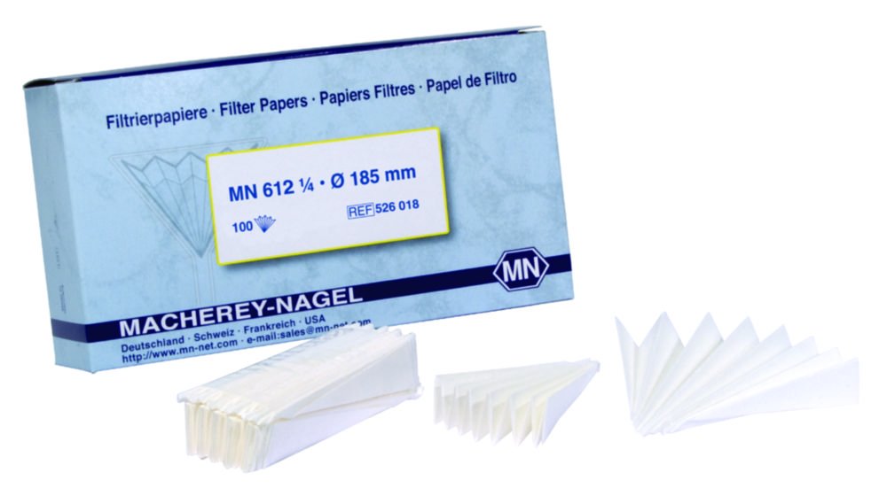 Papier filtre, qualitatif, type MN 612 ¼, plissé filtration rapide