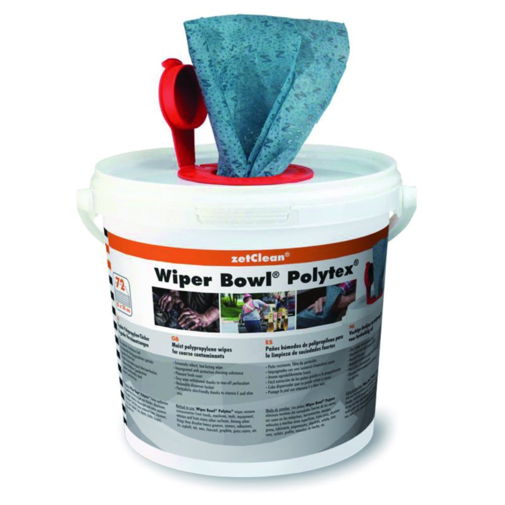 Wiper Bowl® Polytex® | Description: 1 seau avec 72 lingettes nettoyantes de 25 x 25 cm