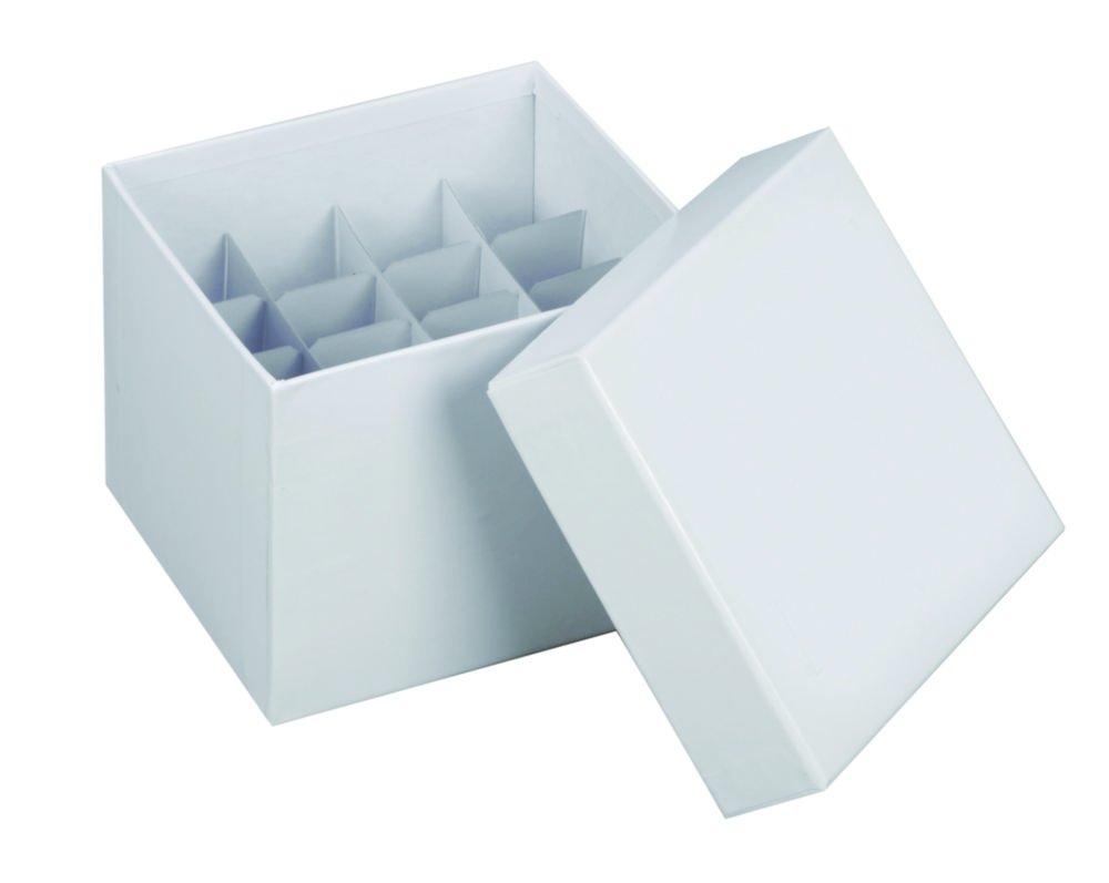 Box cryogénique en carton, 145x145 avec inserts de séparation | Description: Boîte pour tubes 15 ou 50 ml, avec couvercle