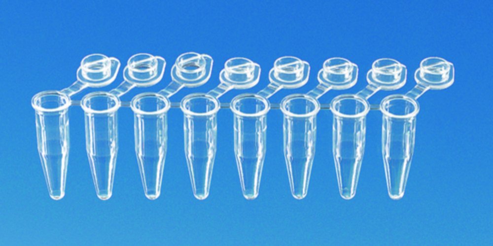 PCR tubes strips, with attached single caps, PP | Volume ml: 0.20