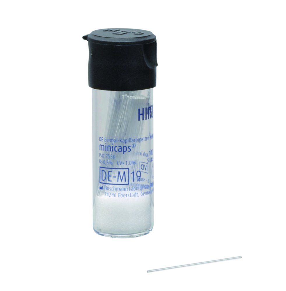 Disposable capillary pipettes, DURAN®, minicaps® end-to-end | Nominal capacity: 40 µl