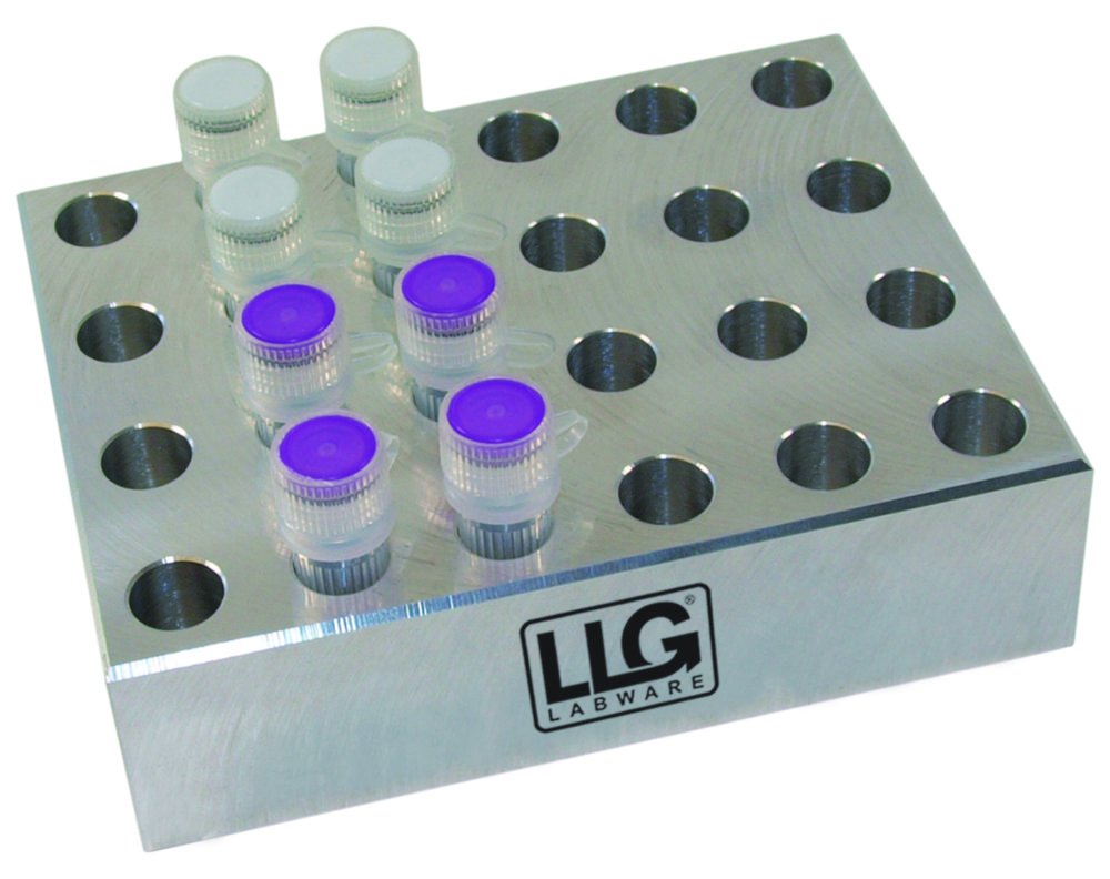 Bloc aluminium LLG exact pour bain à sec | Emplacements Unité: Bloc aluminium LLG, 25 x 2.0 ml