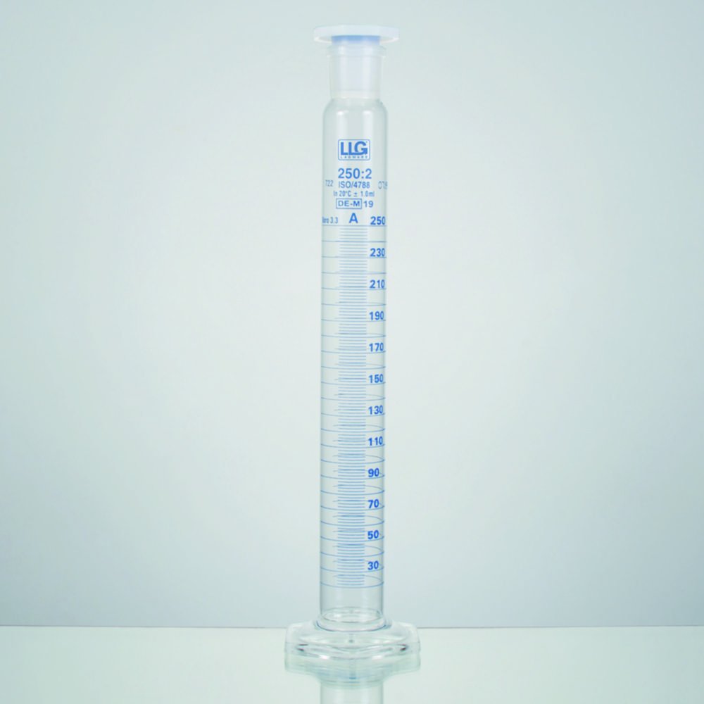 Éprouvette bouchée LLG, verre borosilicate 3.3, forme haute, classe A