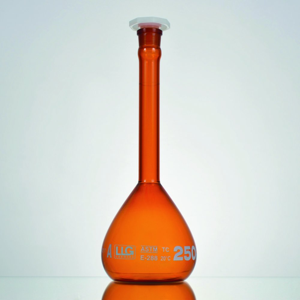 Fioles jaugées LLG, verre borosilicate 3.3, classe A, verre brun | Volume nominal: 50 ml