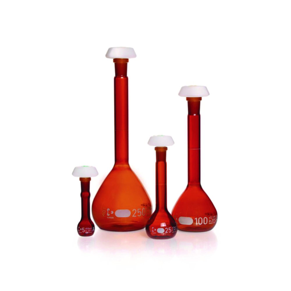 Volumetric flask DURAN®, amber glass, class A, white graduated | Nominal capacity: 500 ml