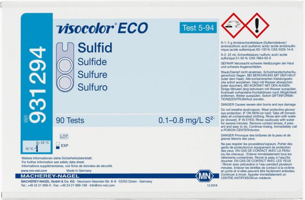 Kits de tests VISOCOLOR®ECO pour analyses d'eau, recharge | Type: Sulfure