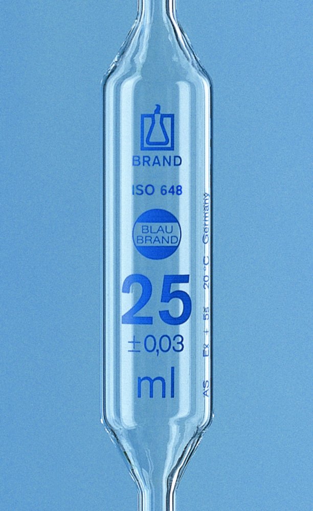 Vollpipetten, AR-GLAS®, Klasse AS, 2 Marken, blau graduiert, mit Einzelzertifikat | Nennvolumen: 25.0 ml