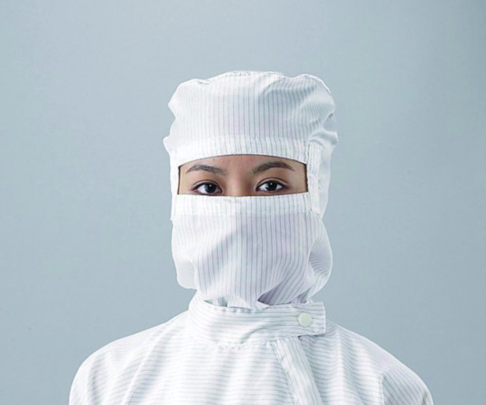 Capuches ASPURE, pour combinaisons de salle blanche, polyester, avec masque intégré