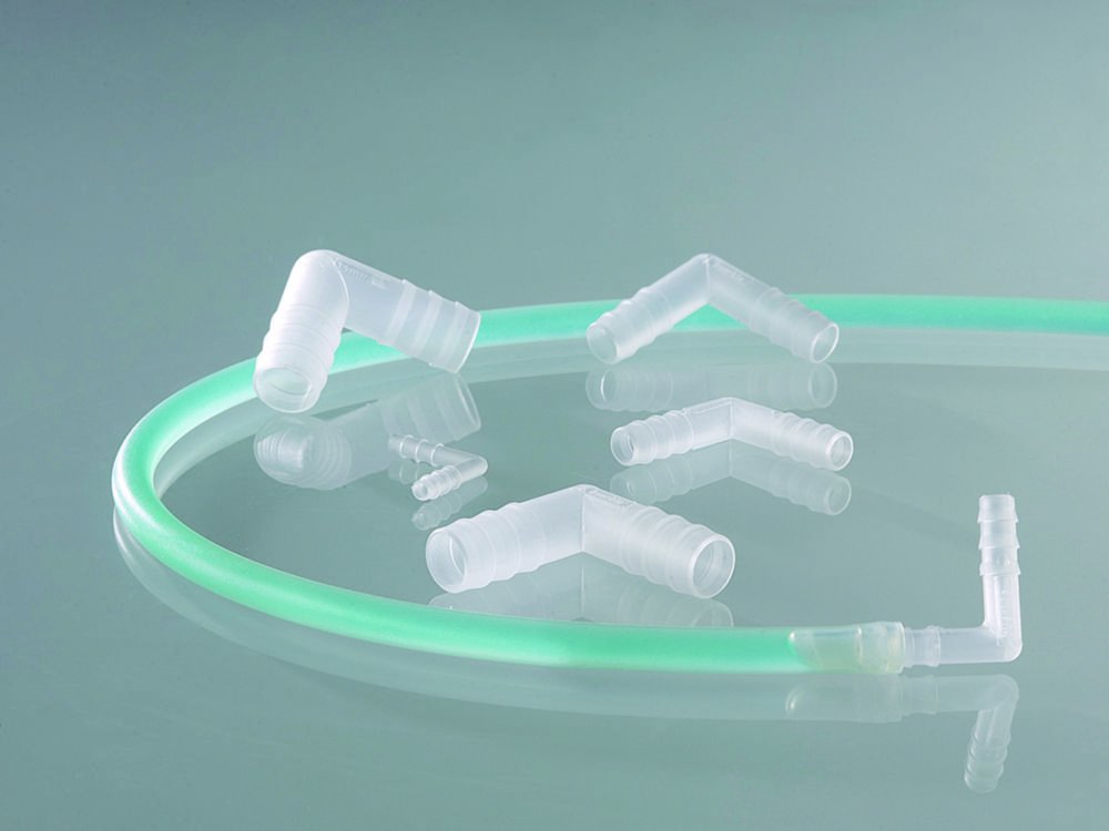 Tubing connectors, L-shape, PVDF | Int. tubing Ø: 13 ... 15 mm