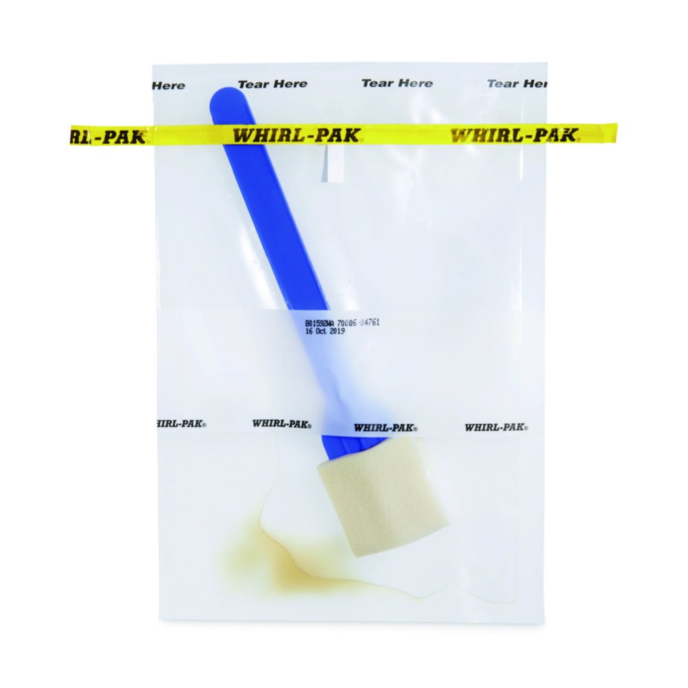 Probenbeutel Whirl-Pak® PolyProbe™, mit PU-Schwamm (hydratisiert) und abnehmbarem Halter