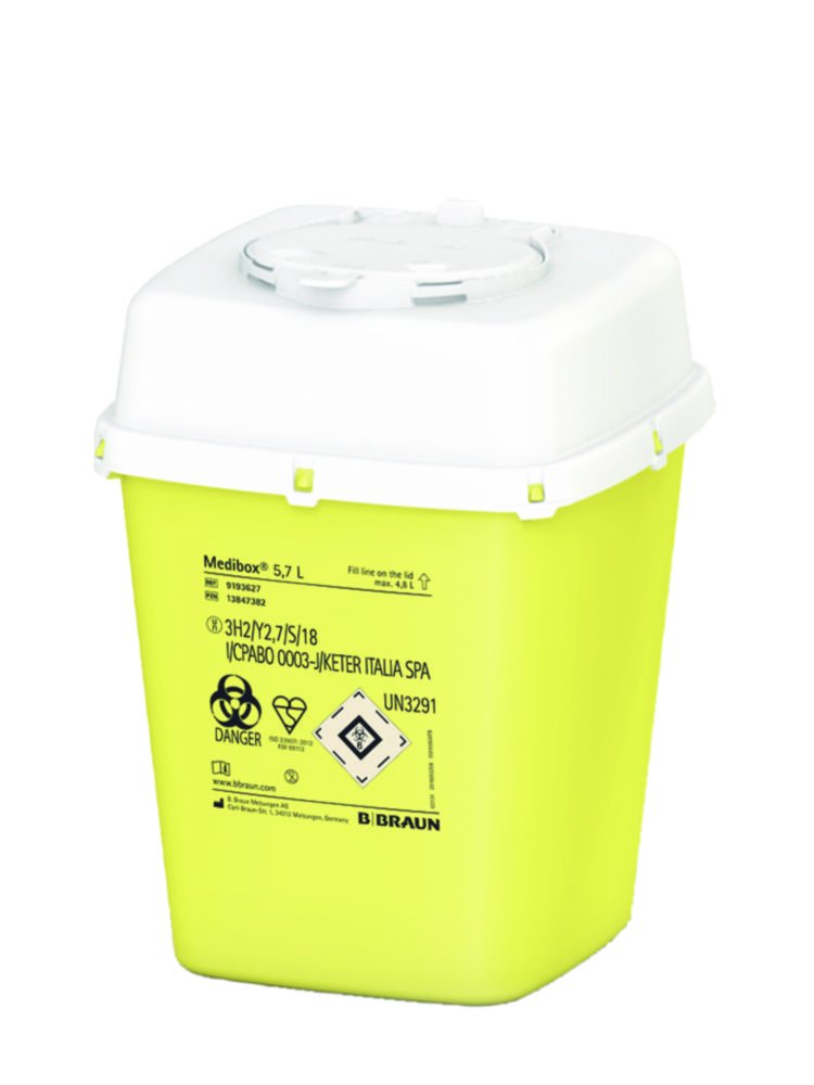 Récipient collecteur de déchets et aiguilles usagées Medibox® | Volume l: 2,4