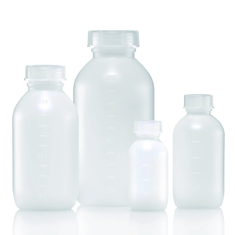 Medium neck bottles, series 307, HDPE with screw cap, PP