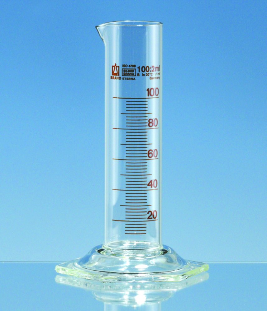 Messzylinder, Borosilikatglas 3.3, niedrige Form, Klasse B, braun graduiert | Nennvolumen: 500 ml