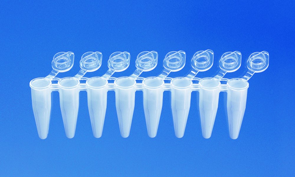 PCR-Gefäße, 8er Strips mit anhängenden Einzeldeckeln, PP | Volumen ml: 0.20