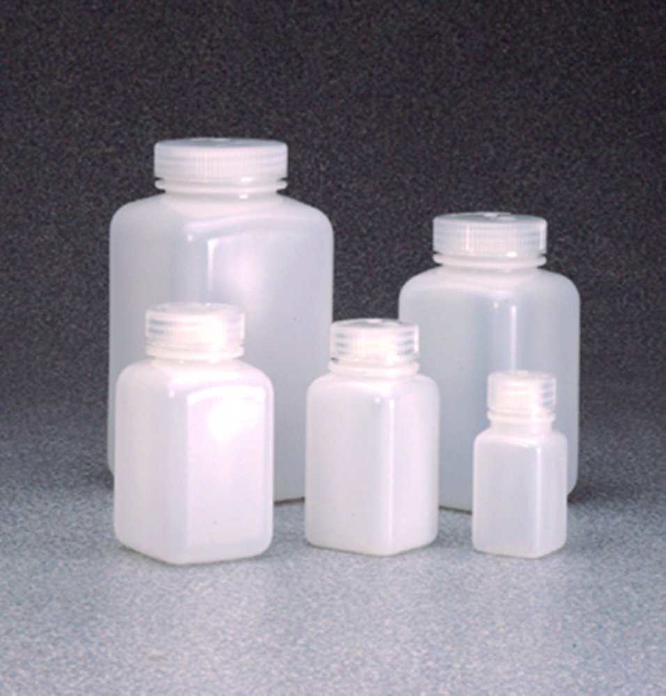 Vierkant-Weithalsflasche HDPE Capacité 250 ml Fermeture 43 mm