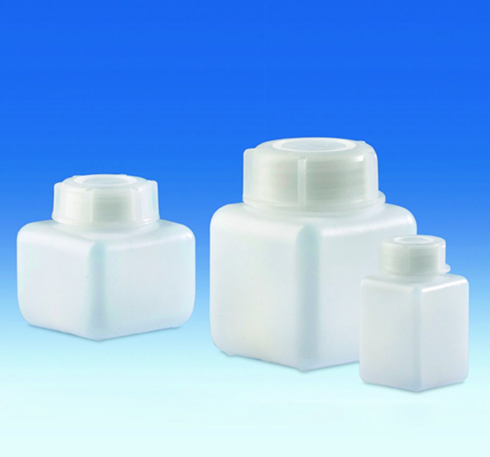 Wide-mouth square bottles, HDPE, with screw cap, LDPE | Nominal capacity: 500 ml