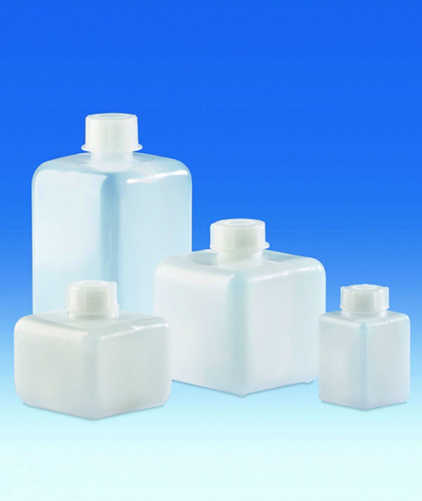 Square bottles, narrow-mouth, HDPE, with screw cap, LDPE