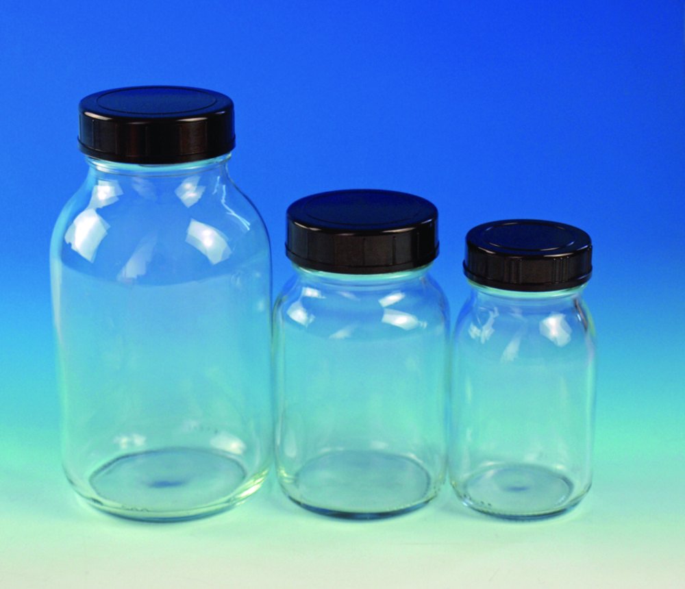 Wide neck bottles, clear glass, with screw cap, plastic | Nominal capacity: 500 ml