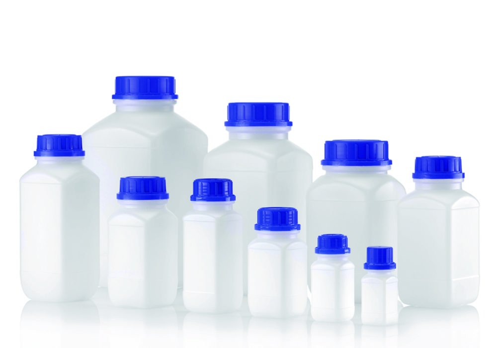 Vierkant-Chemikalien-Weithalsflaschen ohne Verschluss, HDPE | Nennvolumen: 500 ml