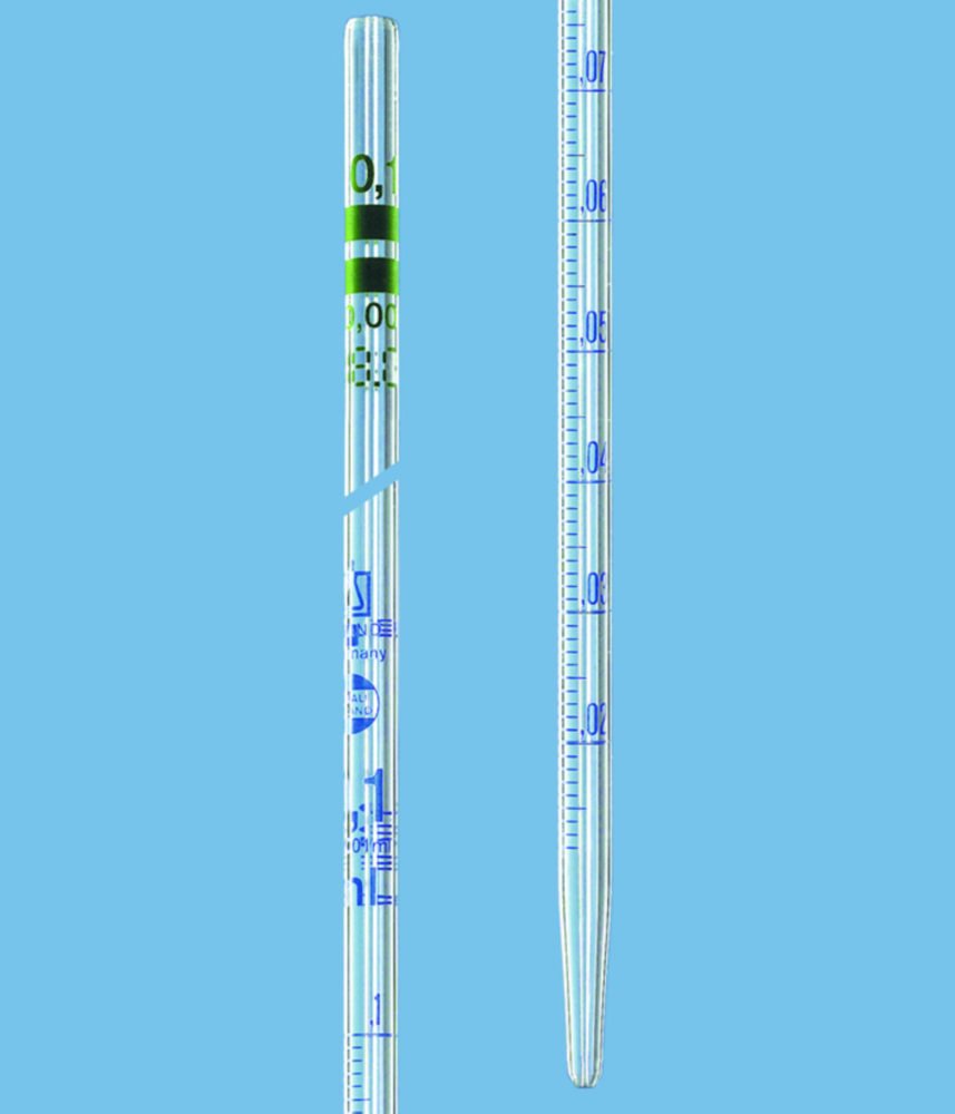 Graduated pipettes AR-GLAS®, class A, type graduated to contain, blue graduations | Nominal capacity: 0.1 ml