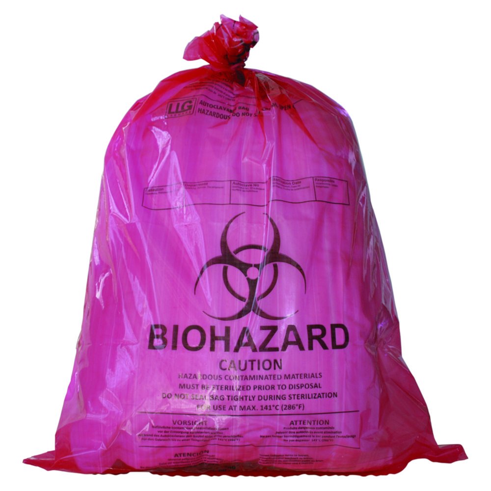 LLG-Entsorgungsbeutel, PP, mit Biohazard-Aufdruck und Sterilindikator