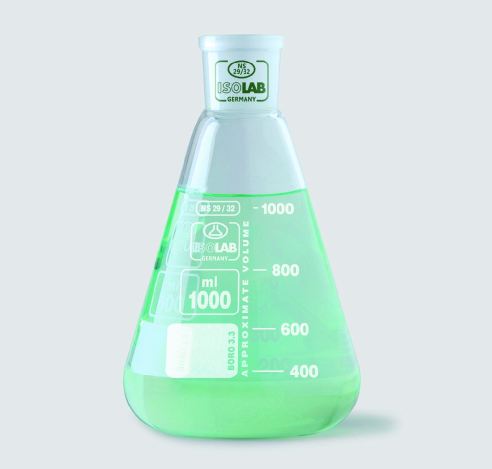 Fiole erlenmeyer à col rodé en verre borosilicaté 3.3 | Volume nominal: 50 ml