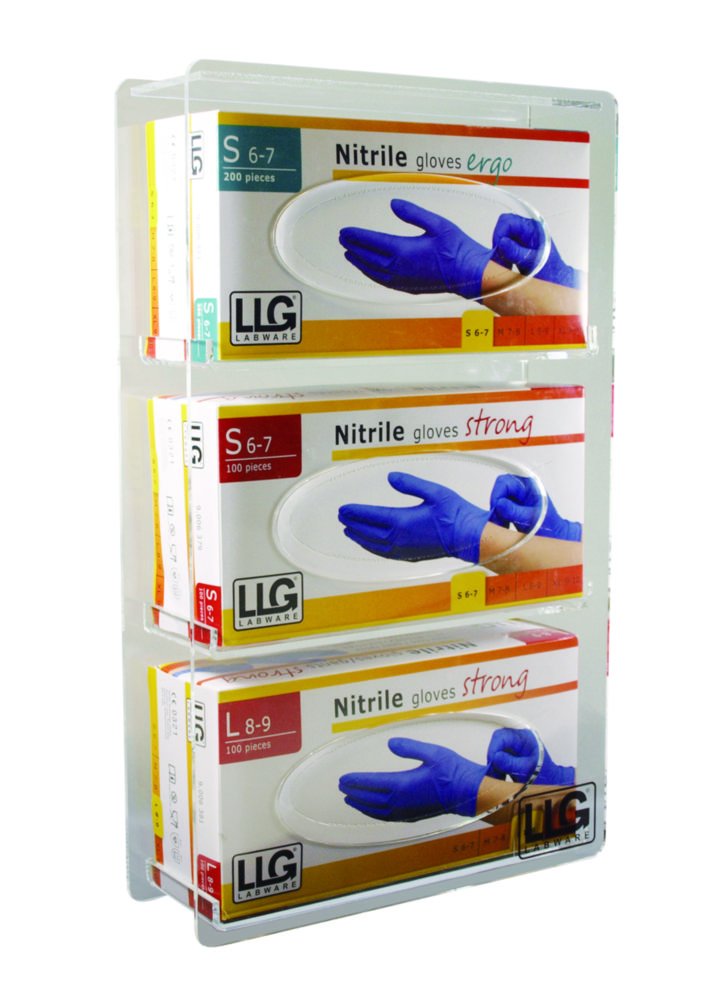 Distributeur pour 1 ou 3 boîtes de gants LLG, verre acrylique | Description: chargement latéral, matériau rigide