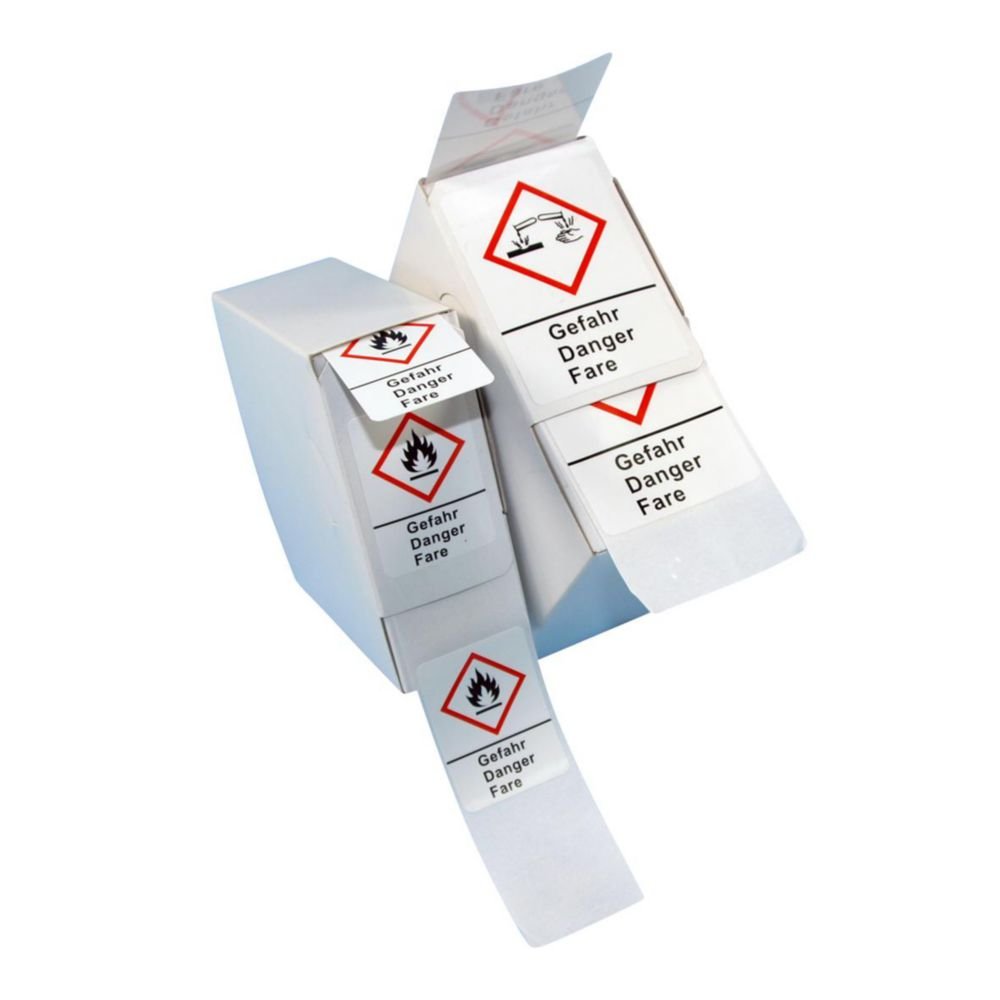 Etiquettes de sécurité GHS LLG, auto-adhésives, rouleau en boite distributrice | Type: GHS 08